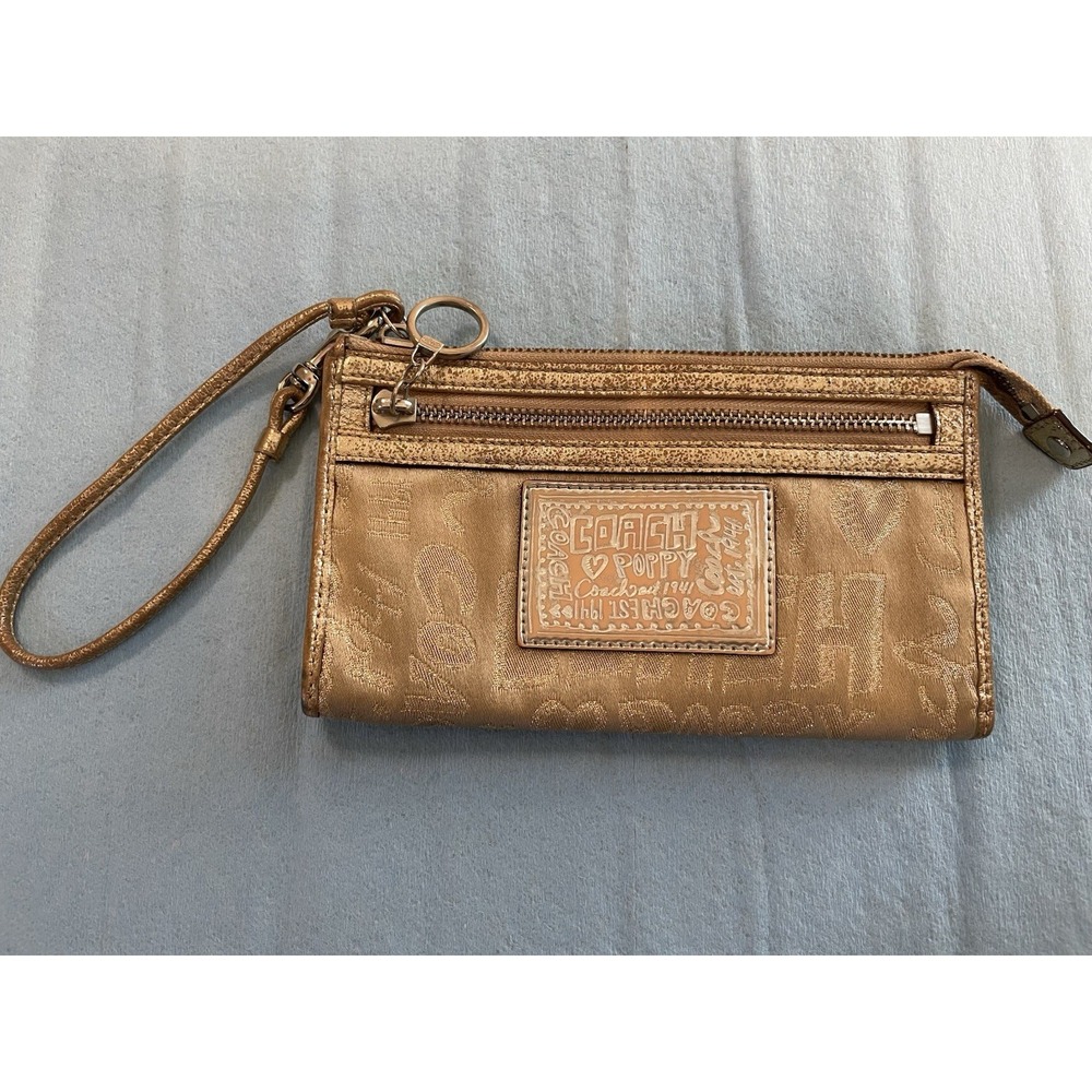 Coach Poppy Wristlet  Gold Silver — Purse / Bag / Clutch STUNNING - Picture 2 of 8